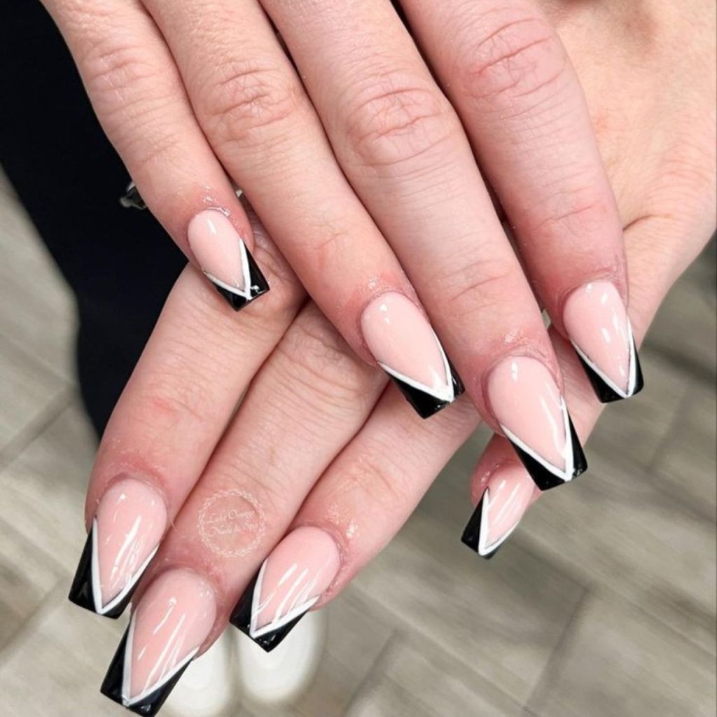 Black and White French Tip Nails