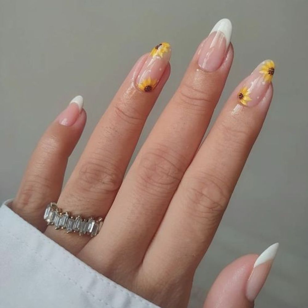 French Tip Sunflower Nail Designs for Stylish Look 2024