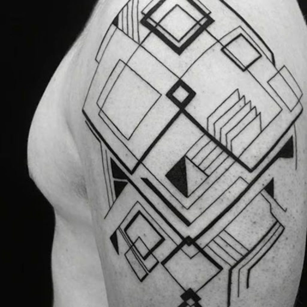 Modern Geometrical Shoulder Tattoos 