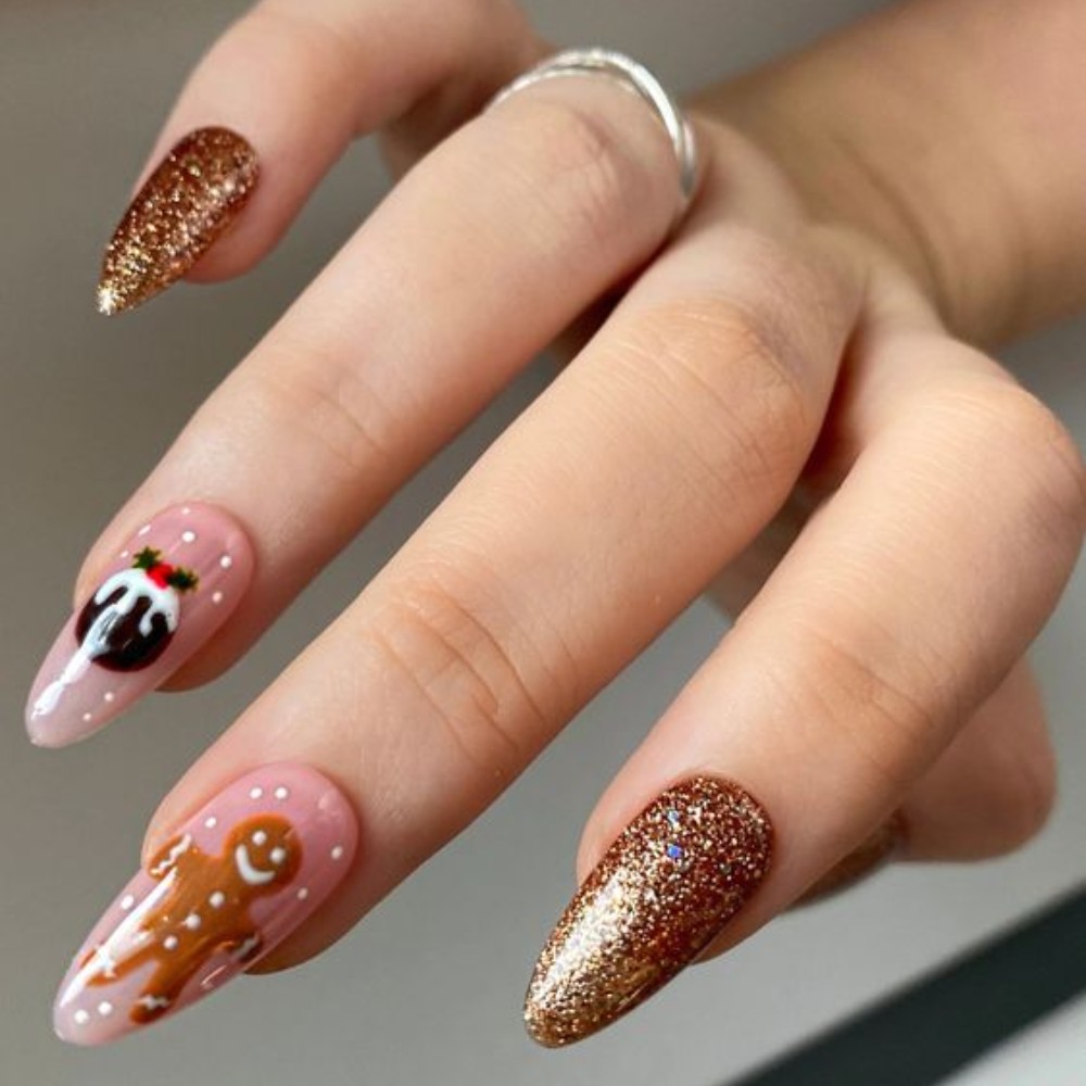 Gingerbread Winter Nail Designs For Graceful Look