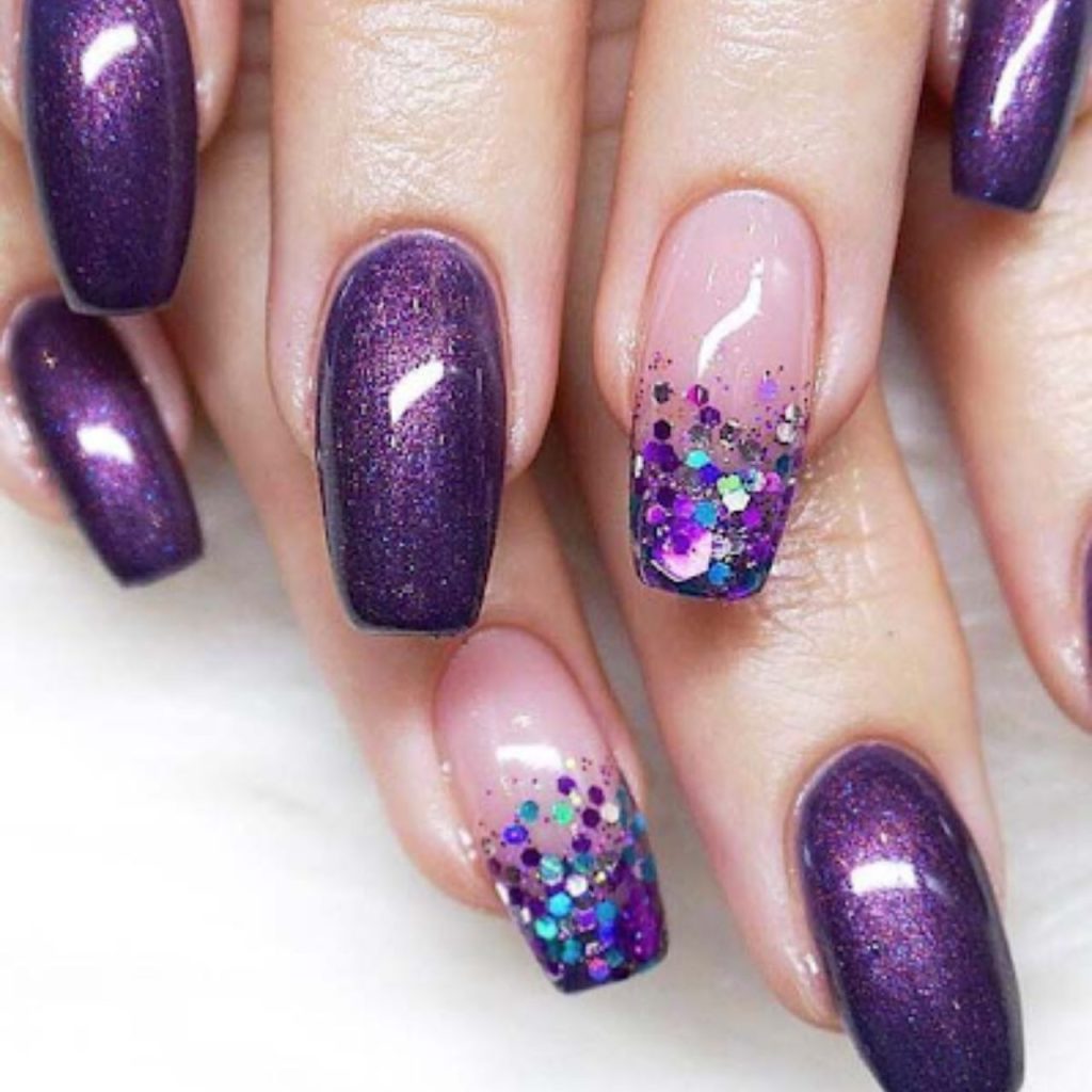 Glittery Purple Nails for Chic Manicure