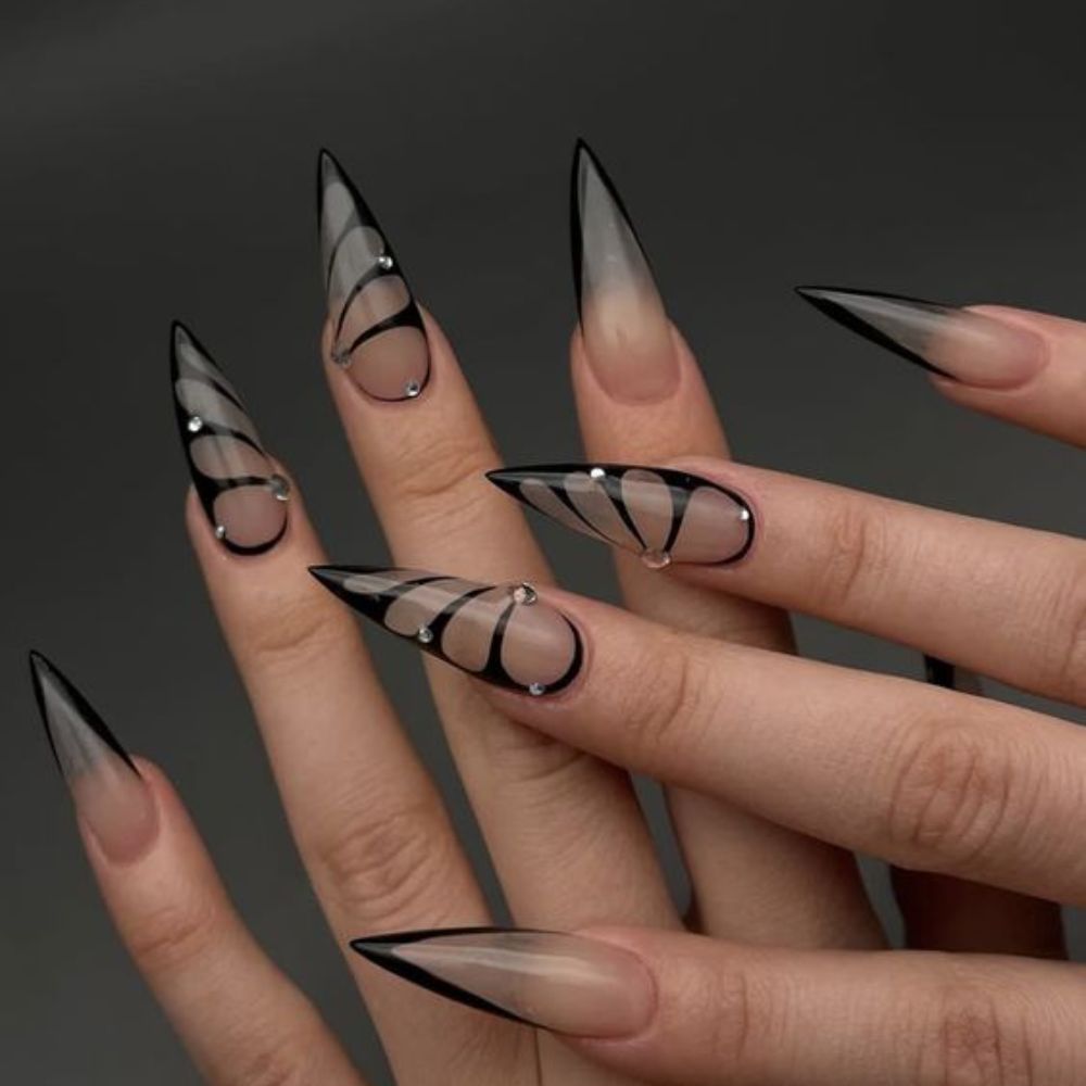 Jelly Black Coffin Nails For Elegant Look