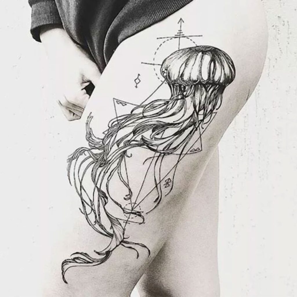 Jellyfish Thigh Tattoos for women for bold look
