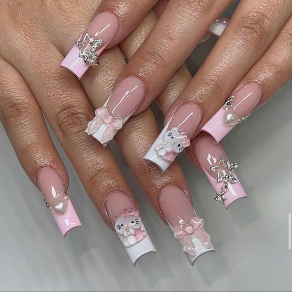 Coffin Hello Kitty Nail Designs For Glamorous Look