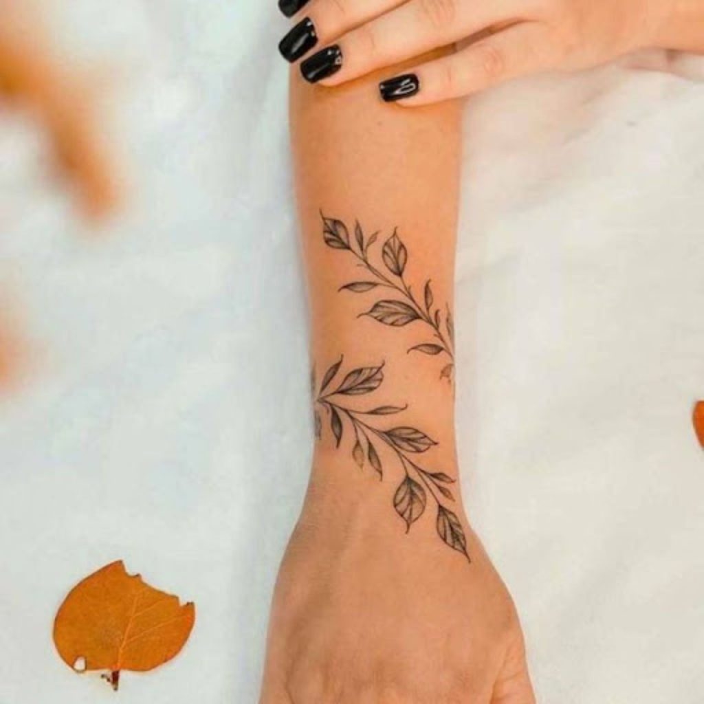 Only Leaves Wrap Around Flower Wrist Tattoos