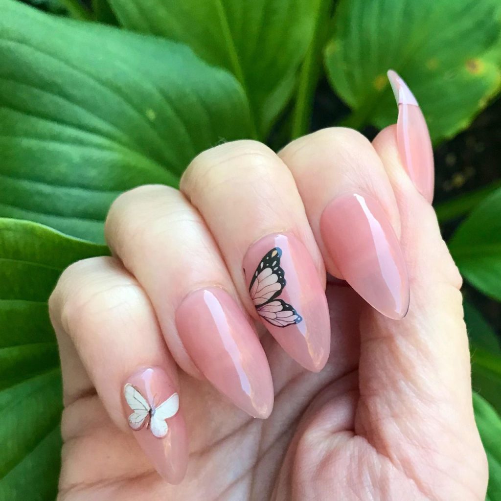 Light Pink Butterfly Nail Designs for a Glamorous Look