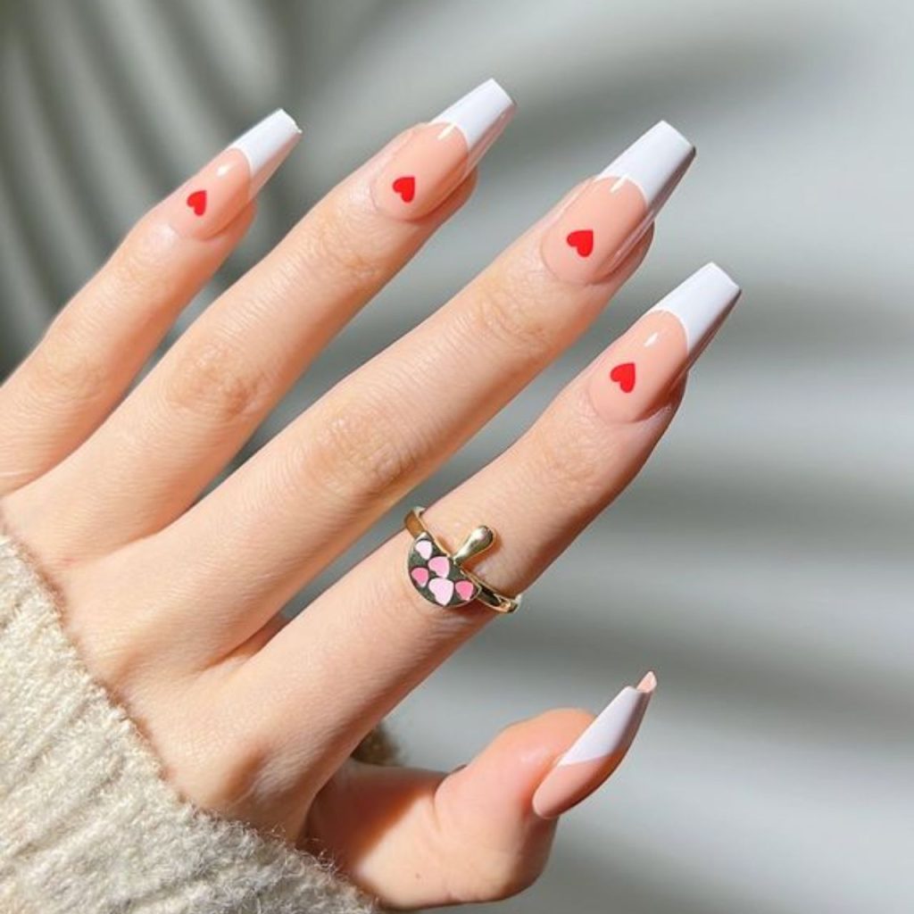 Long Coffin Heart Nail Designs for Chic Look