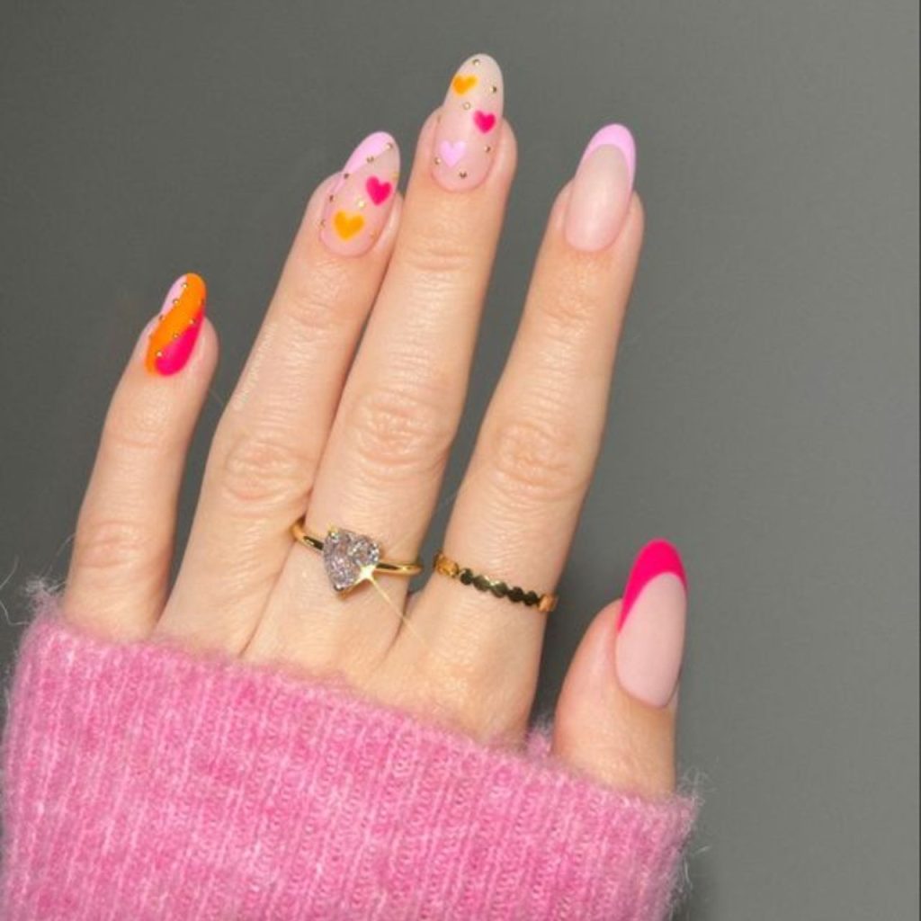 Magenta Heart Nail Designs for Chic Look