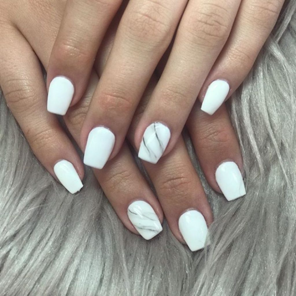 Marble Short Coffin Nails for Galm Look