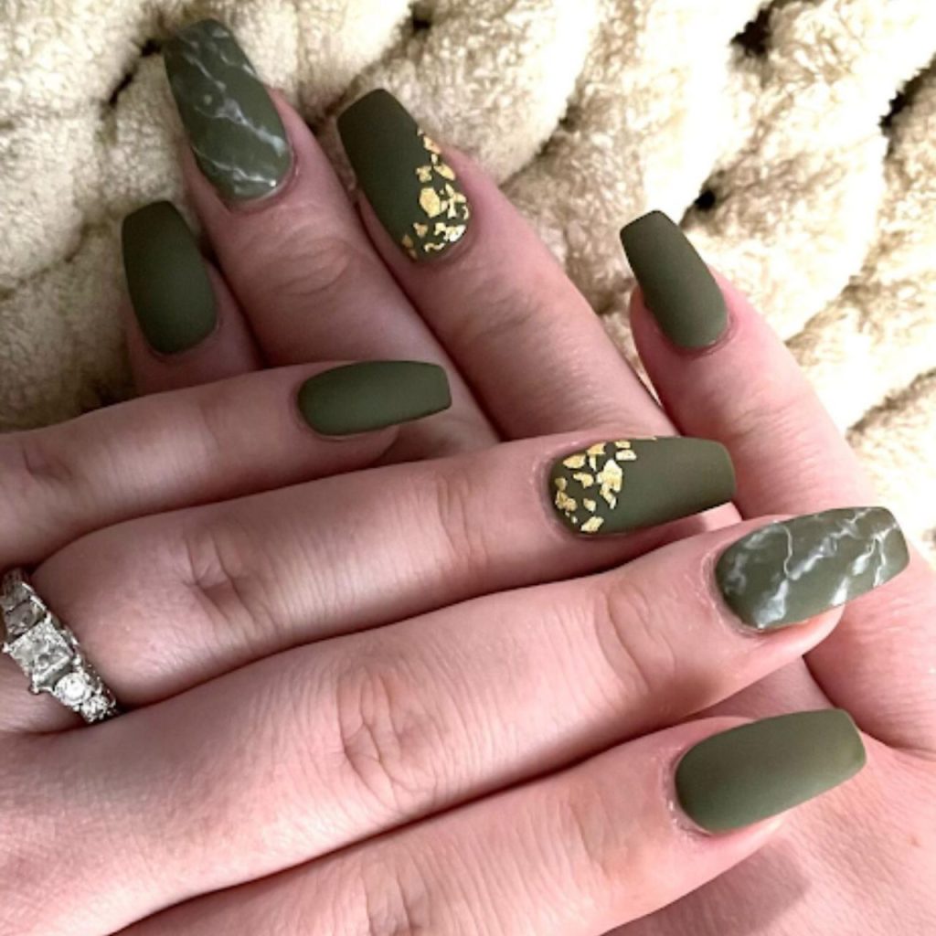 Marble Green Matte Olive Nails for Gorgeous Look