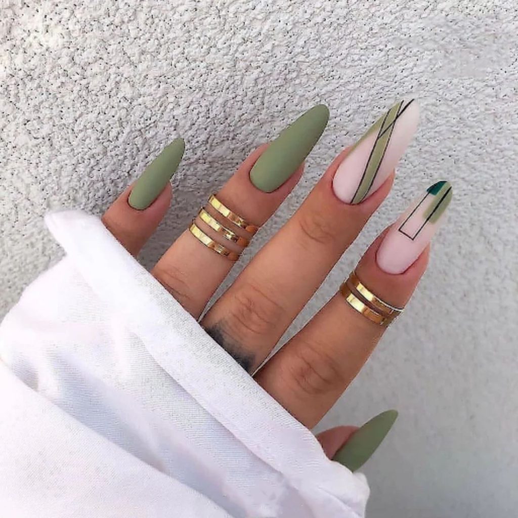 Peach Green Matte Olive Nails for Gorgeous Look