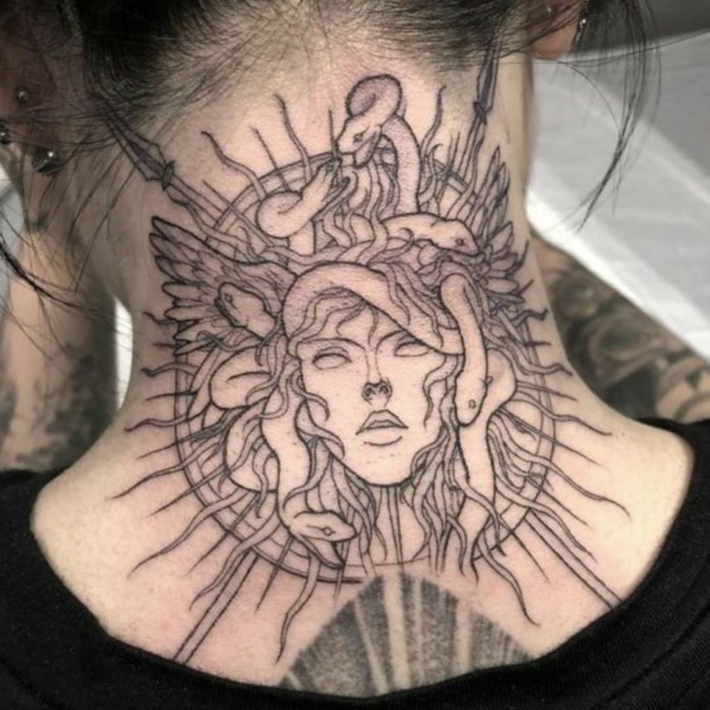 Neck Medusa Tattoo for Bold Look