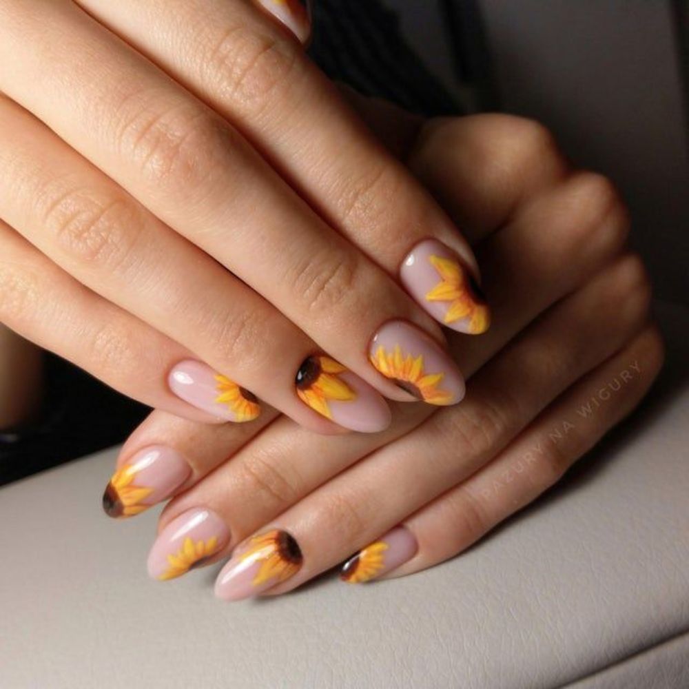 Ombre Sunflower Nail Designs for Stylish Look 2024