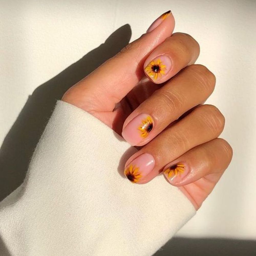 Orange Sunflower Nail Designs for Stylish Look 2024