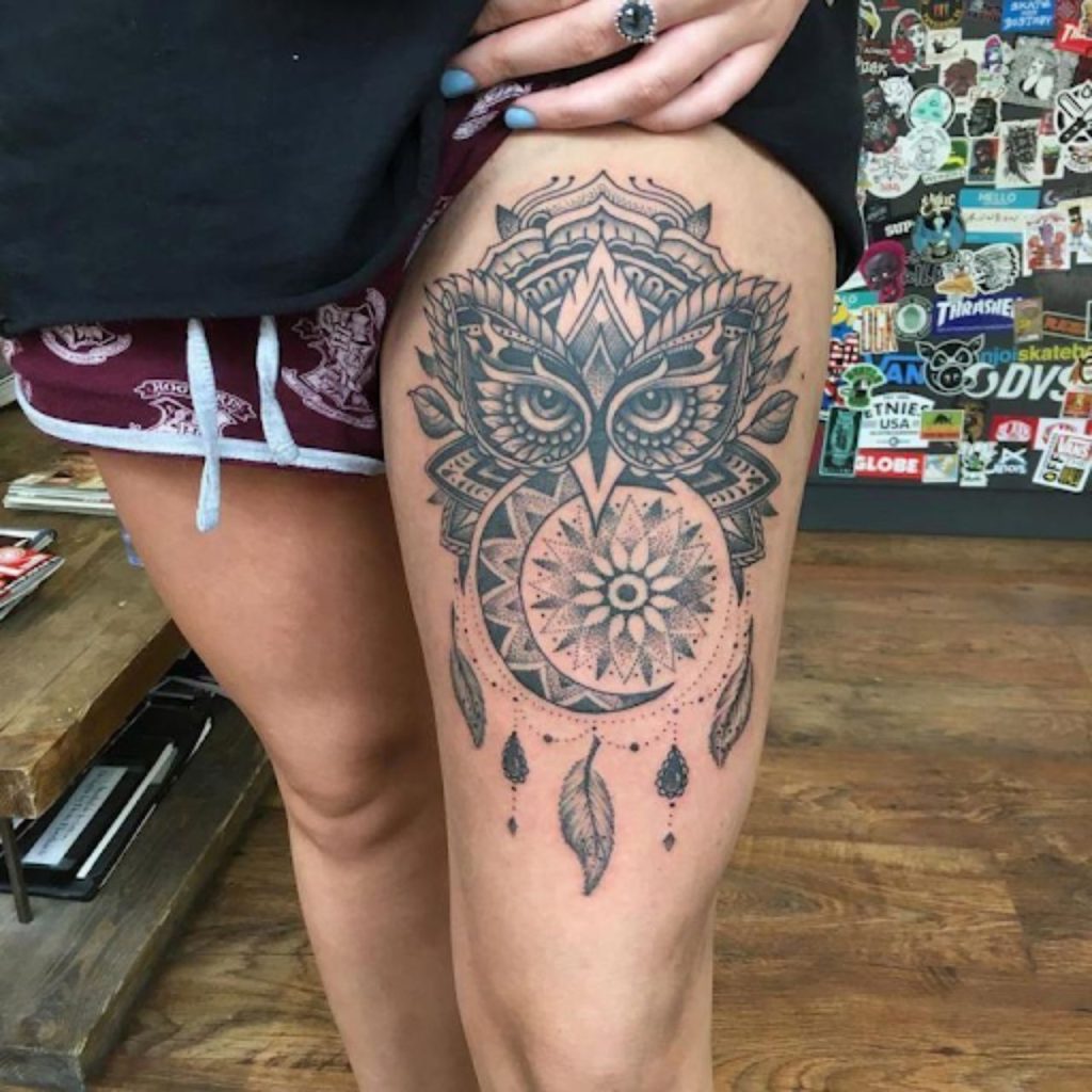 Owl Thigh Tattoos for women for bold look