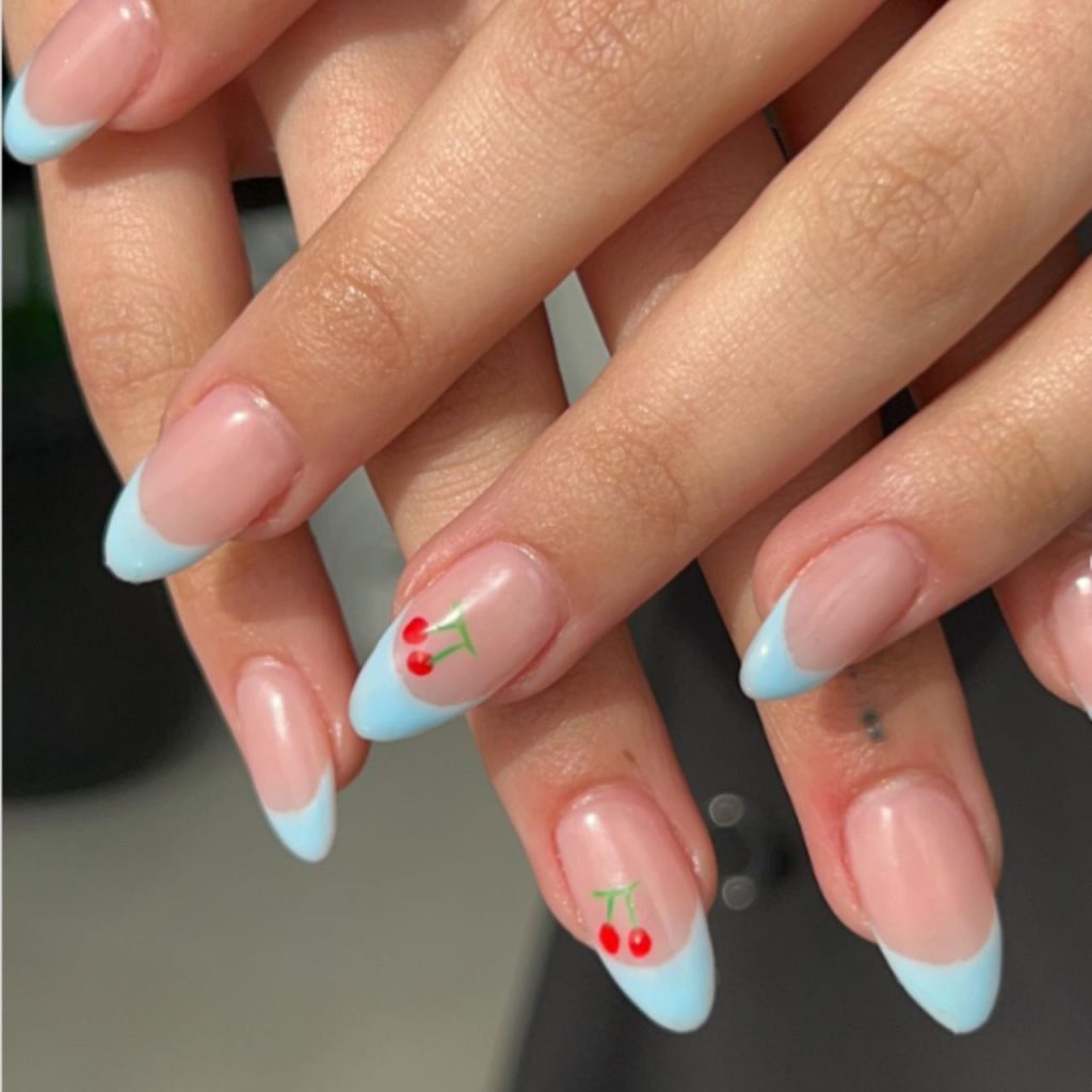 Pastel Blue Tips with Cherry on Top