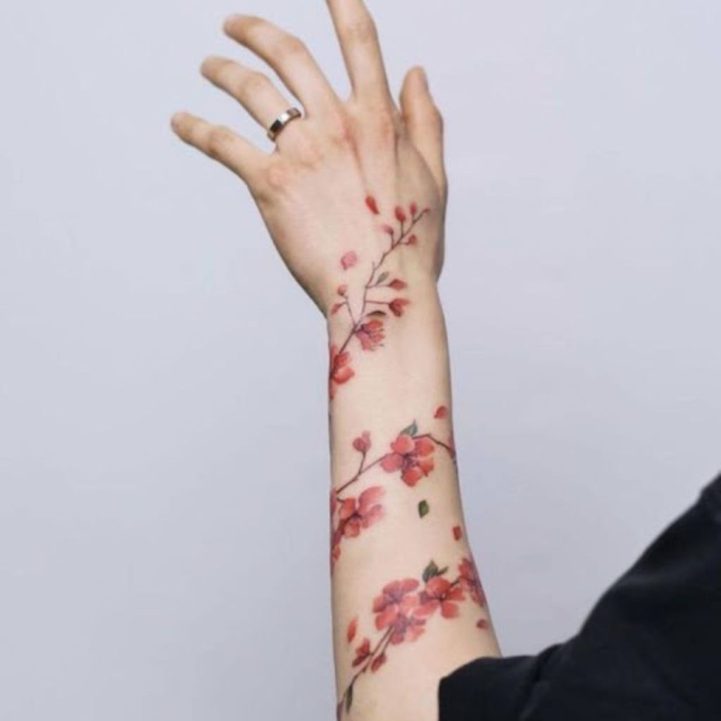 Spring Color Wrap Around Flower Wrist Tattoos