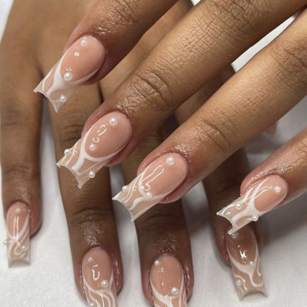 Pearl Tapered Square Nails for Marvelous Look