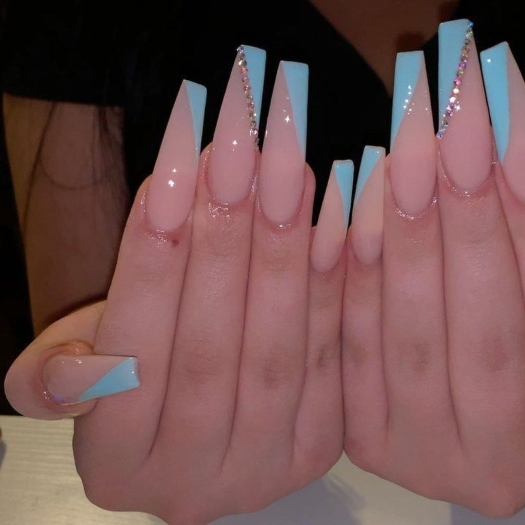 Pink and Sky Blue Acrylic Nails