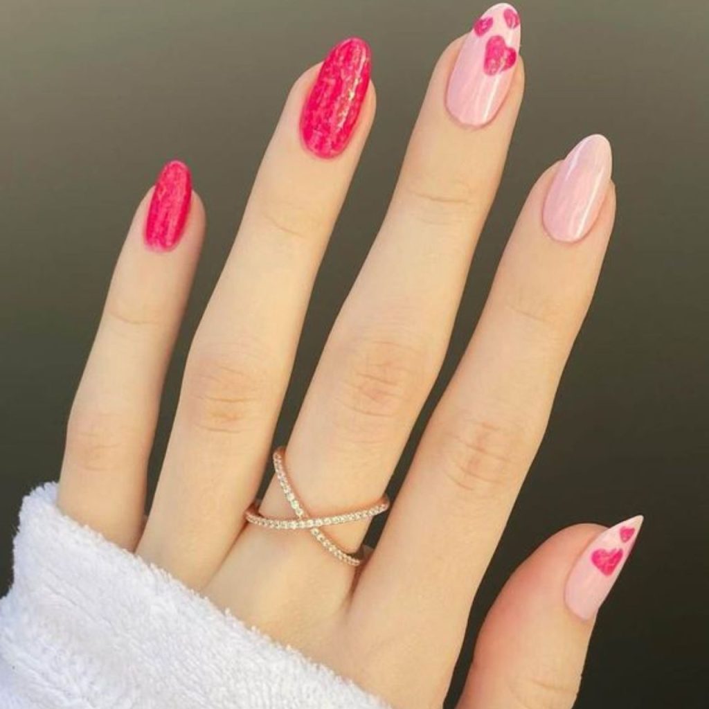 Pink Heart Nail Designs for Chic Look