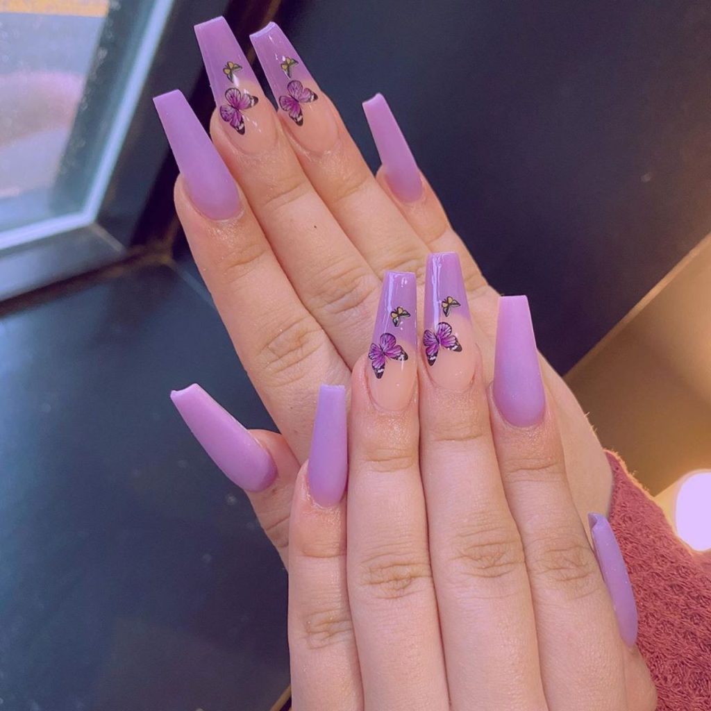 Purple Butterfly Nail Designs for a Glamorous Look