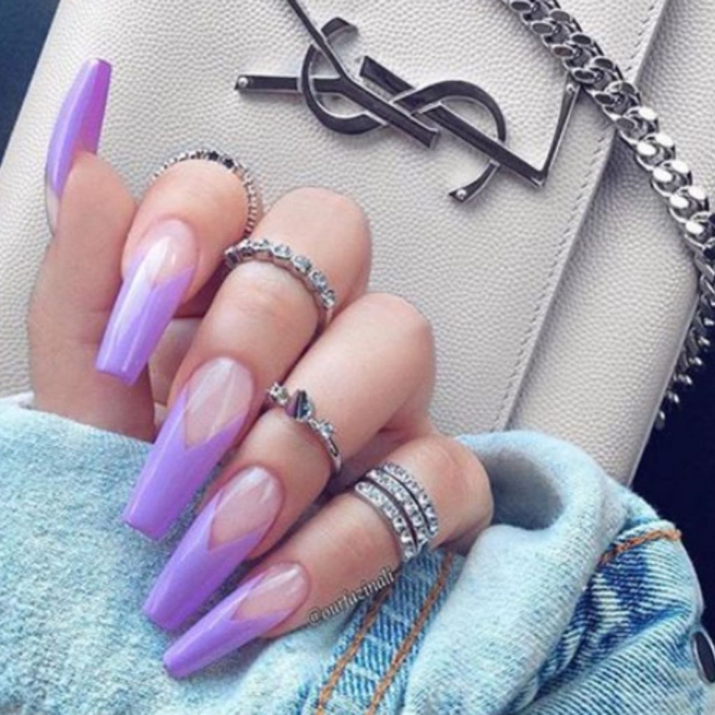 Acrylic Light Purple Coffin Nails