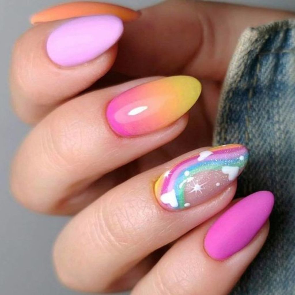 Rainbow Tie and Dye Summer Short Coffin Nails
