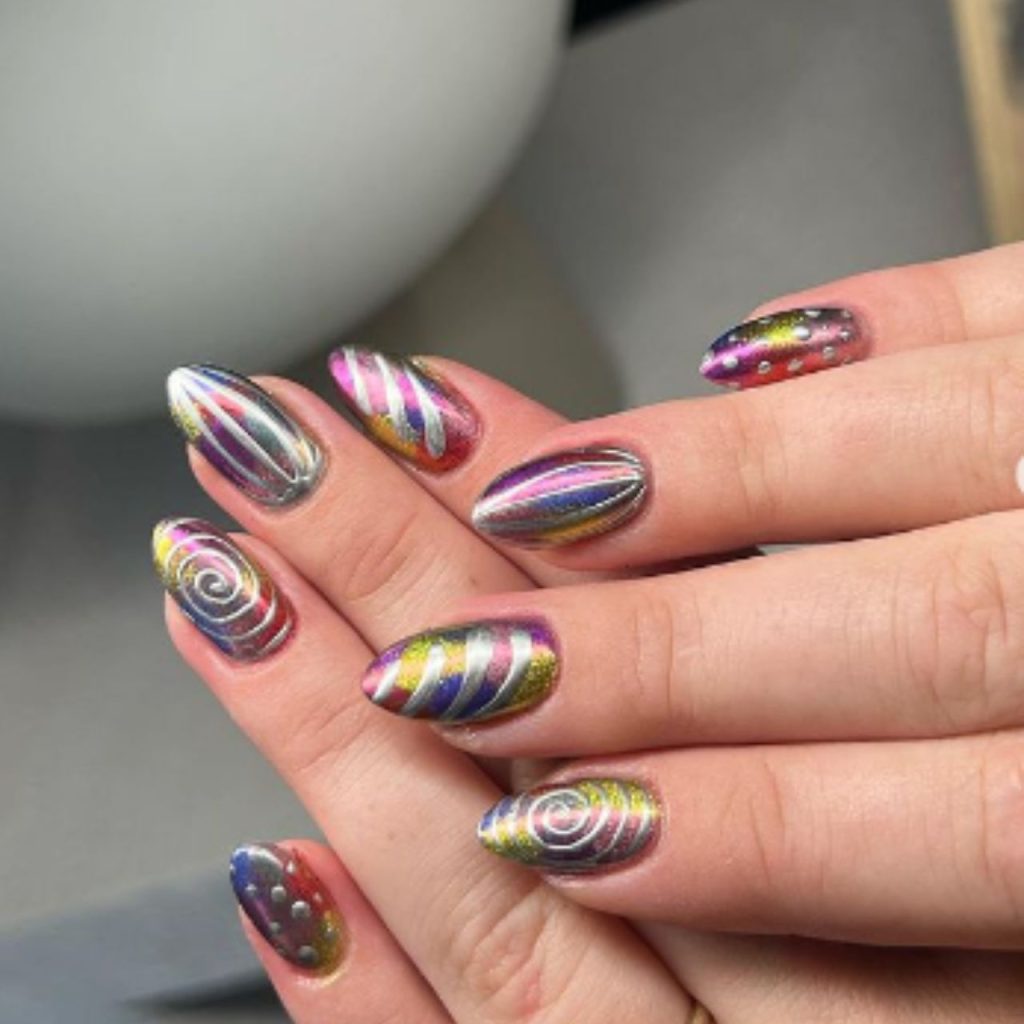 Rainbow Holographic Chrome Nails