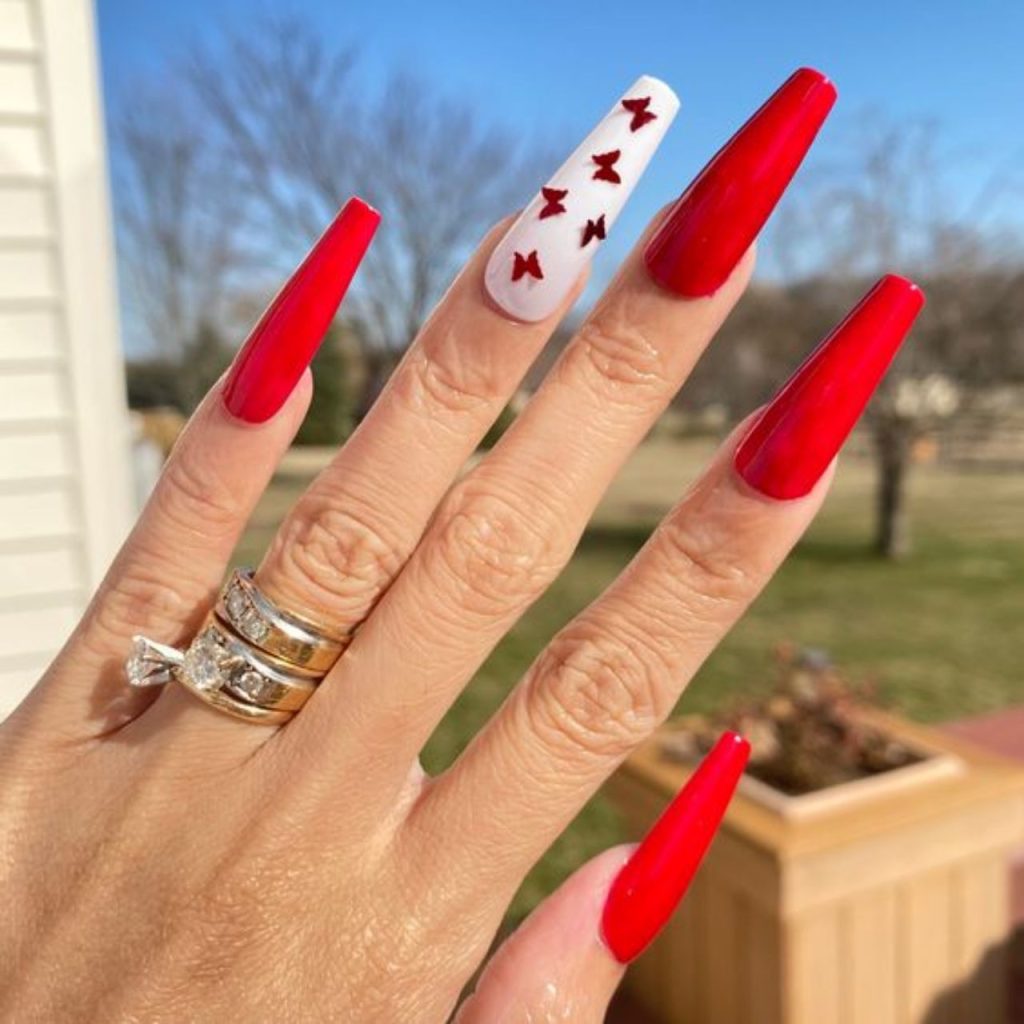 Red Butterfly Nail Designs for a Glamorous Look