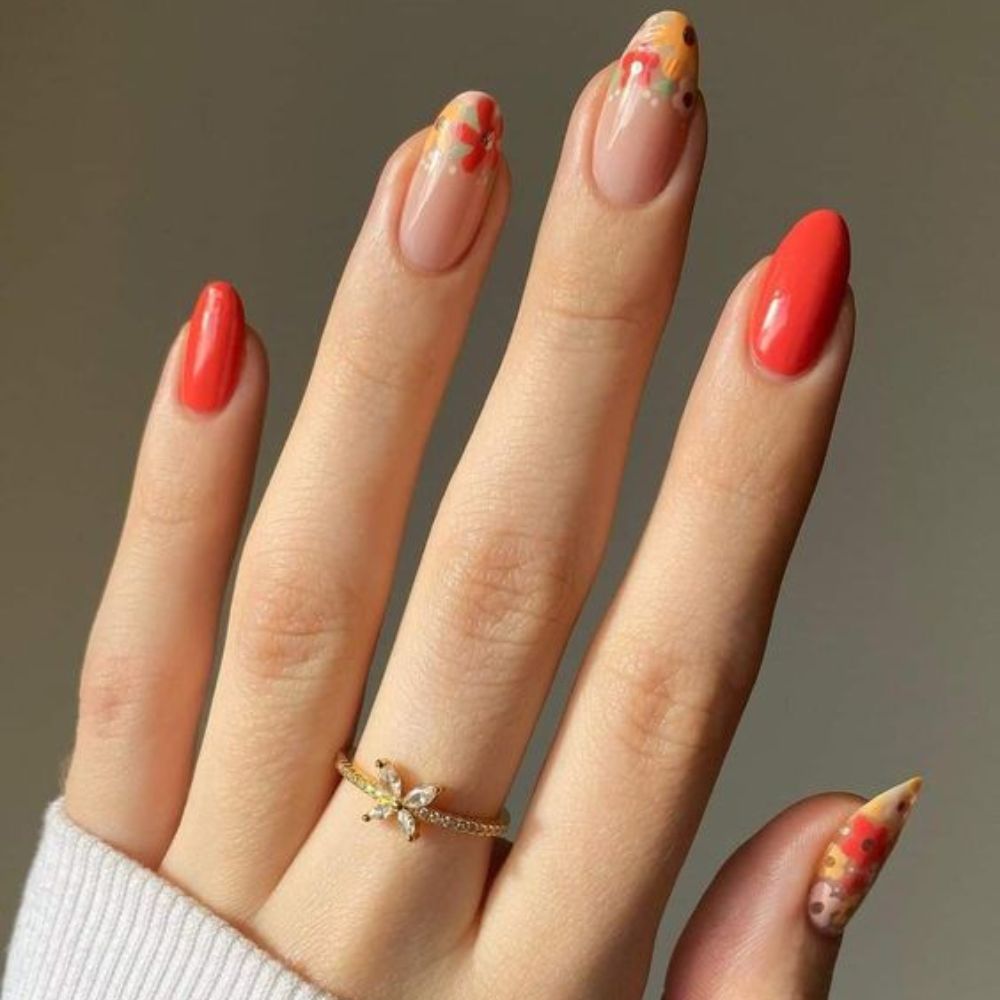 Red Sunflower Nail Designs for Stylish Look 2024