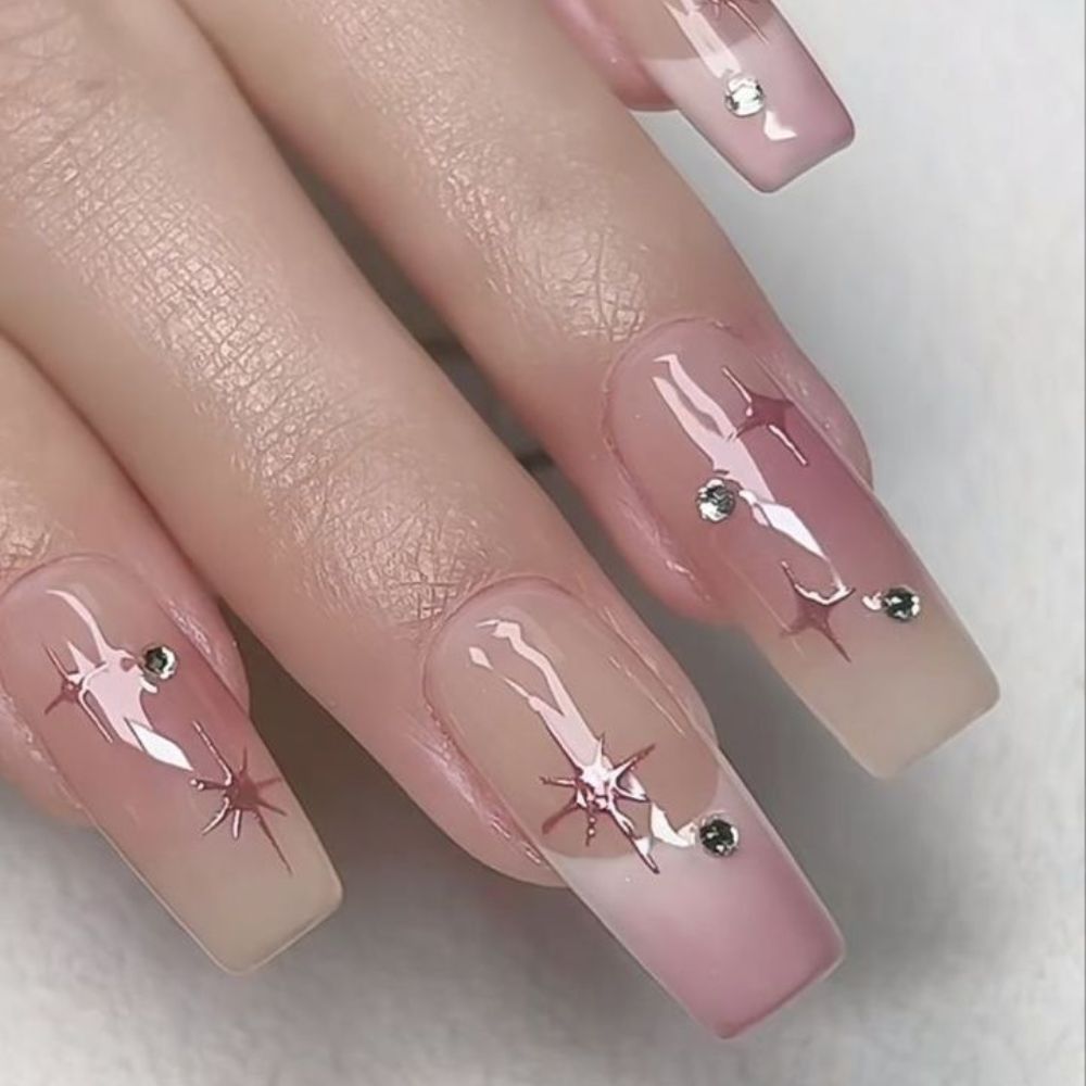 Rhinstone Tapered Square Nails for Marvelous Look