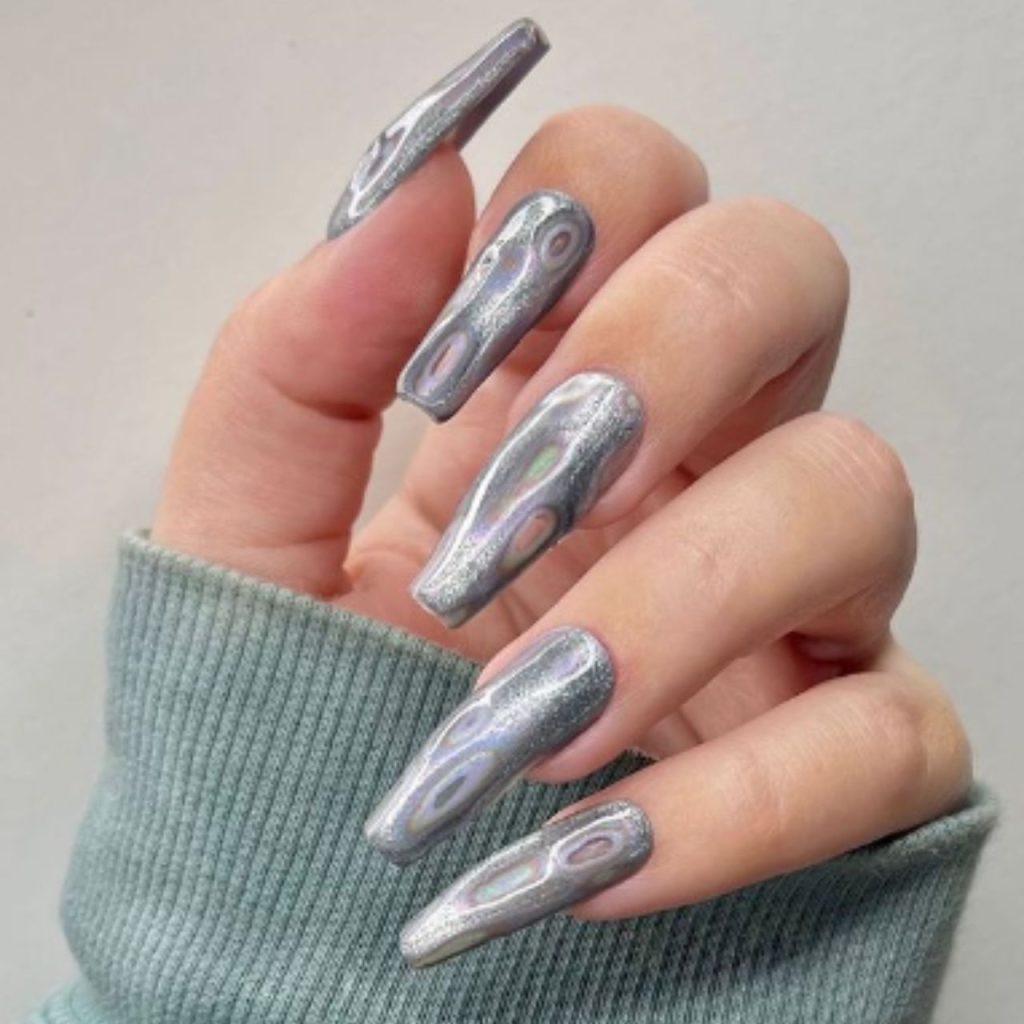 Silver Holographic Chrome Nails
