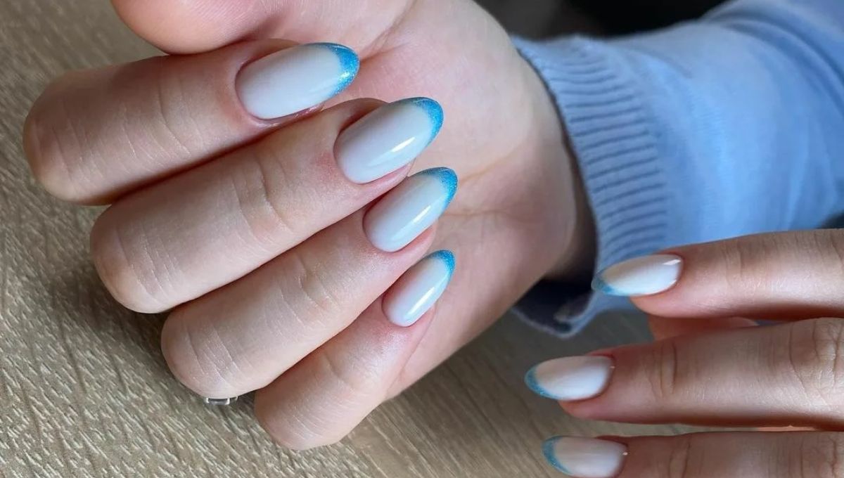 Trendy Sky Blue French Tip Nails