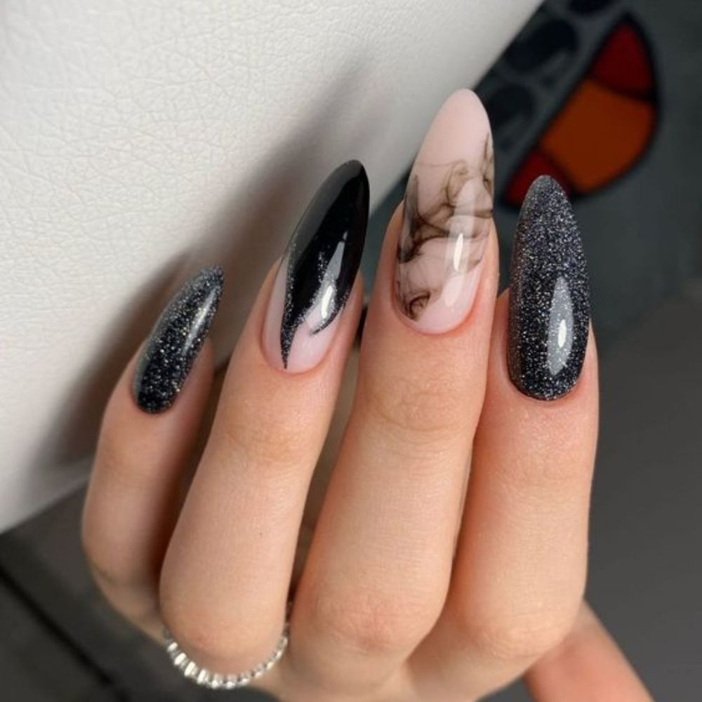 Smoky Marble Tapered Square Nails for Marvelous Look