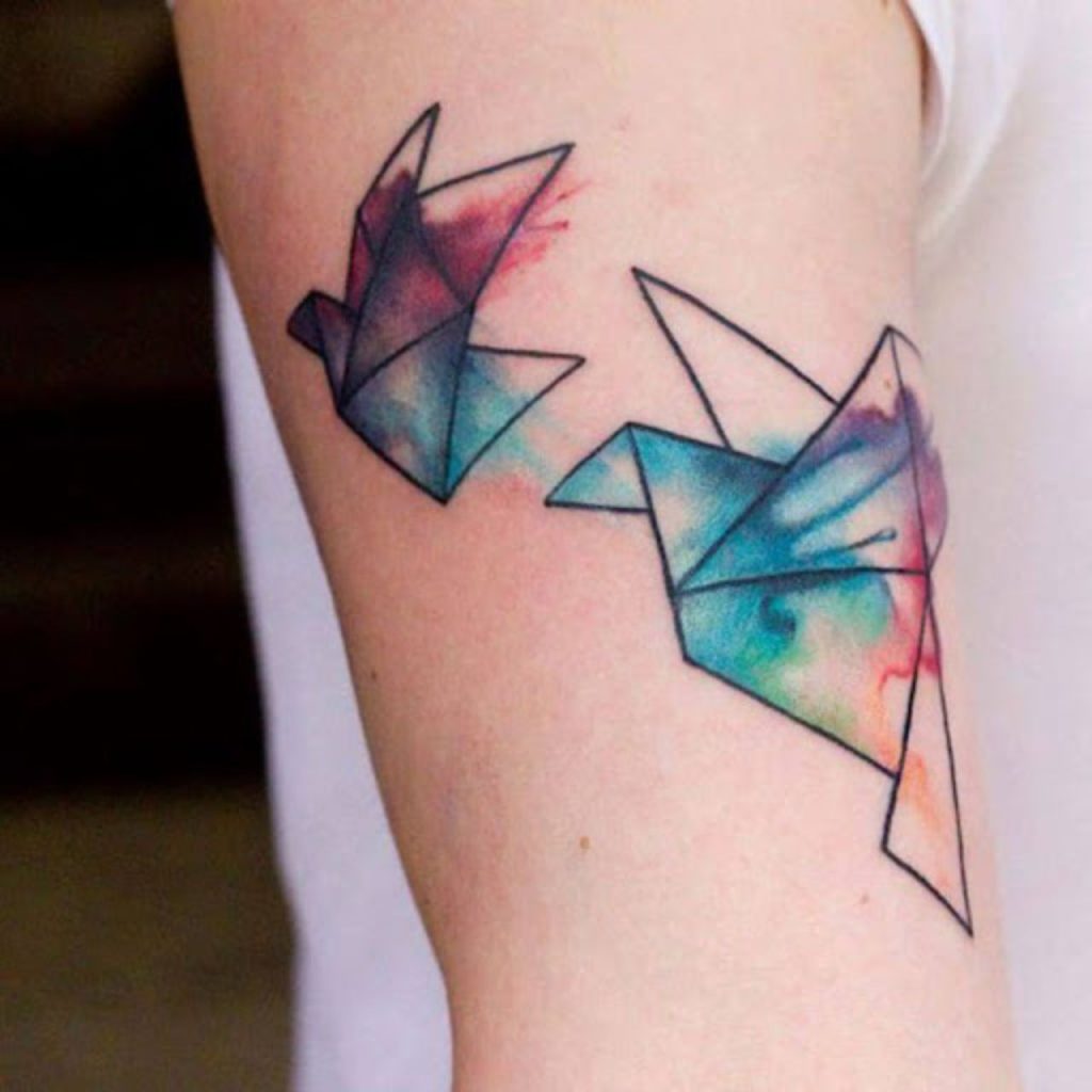 Colorful Sparrow Geometric Tattoos for Men