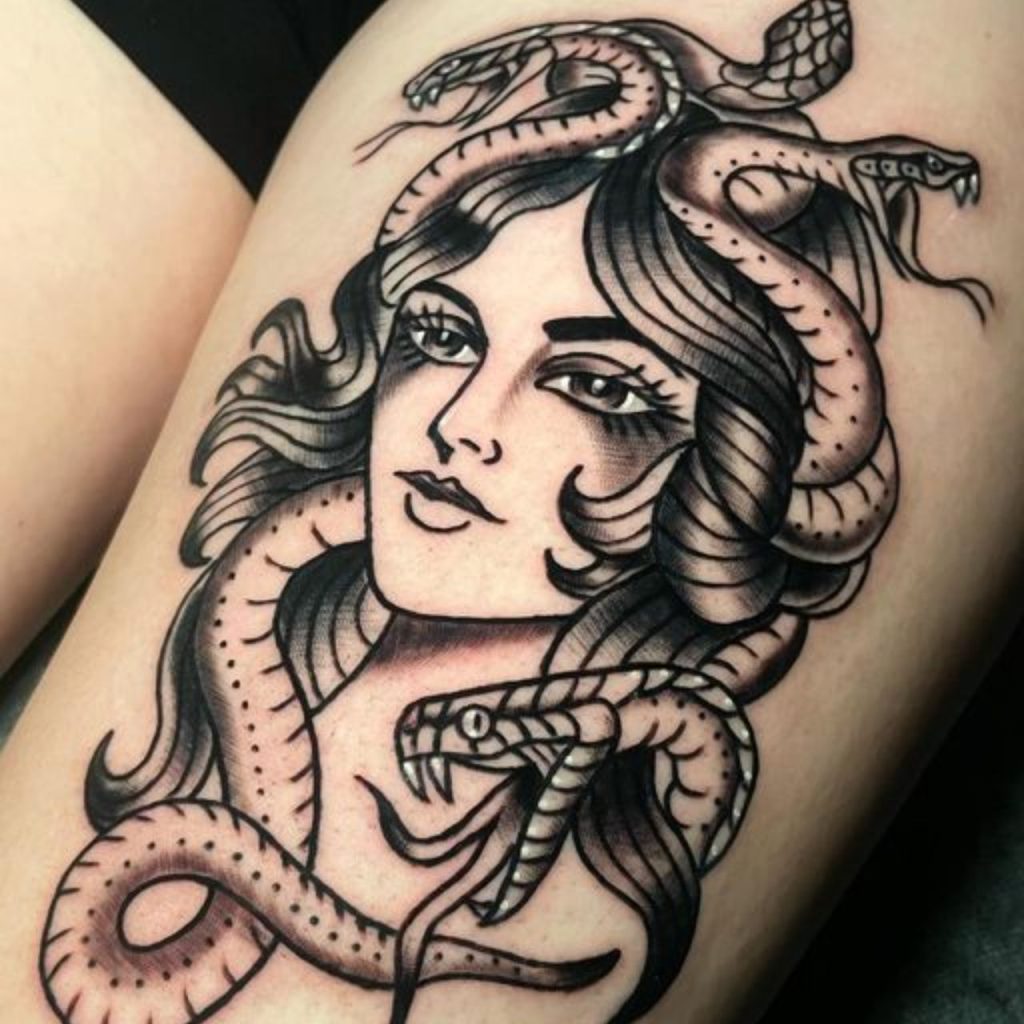 Traditional Medusa Tattoo for Bold Look
