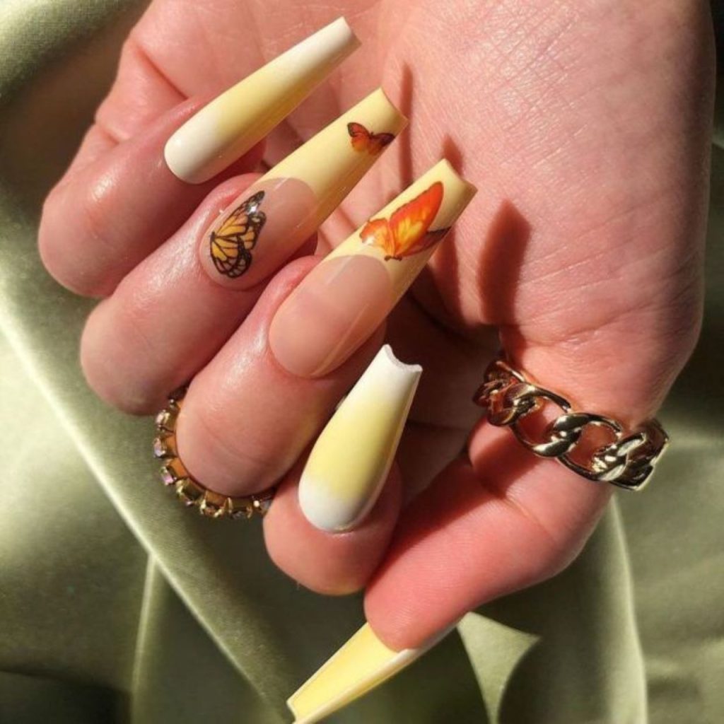 Yellow Butterfly Nail Designs for a Glamorous Look