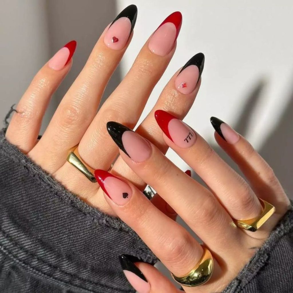 Anti-Valentines Day Black and Red tips nail design