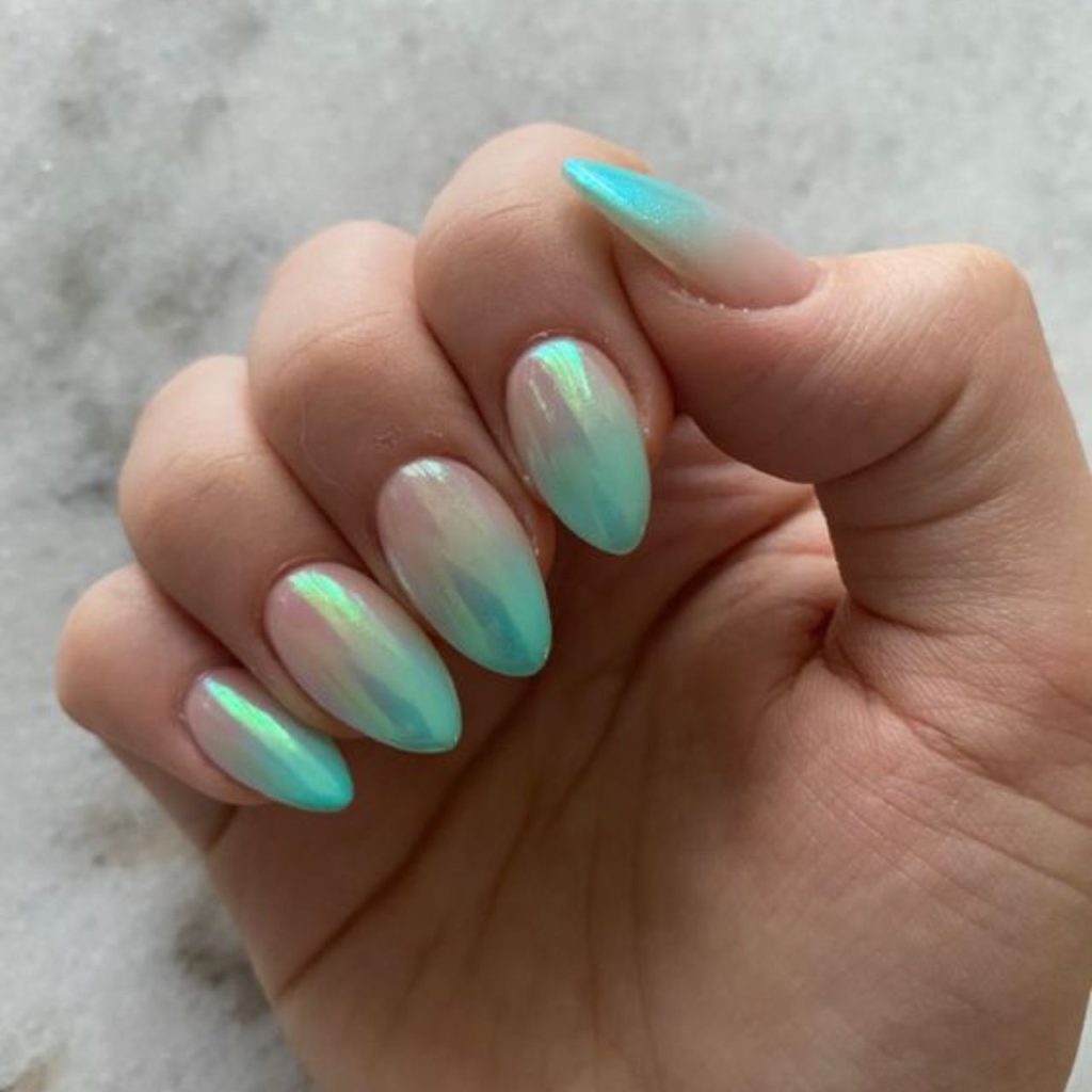 Chrome Teal Nails for Refreshing Look