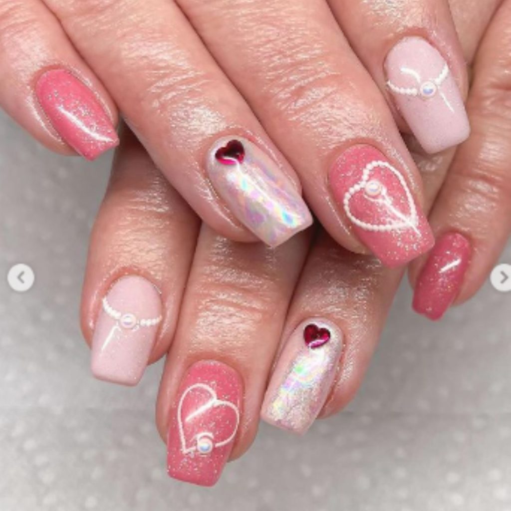 Glossy Pink Iridescent Nails