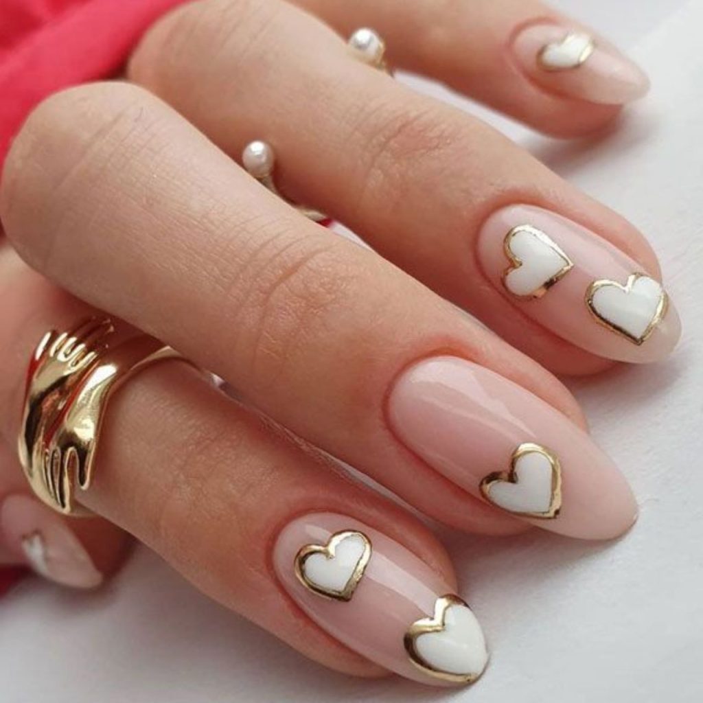 Gold Heart Valentines Day Nails for Your Magical Manicure Design
