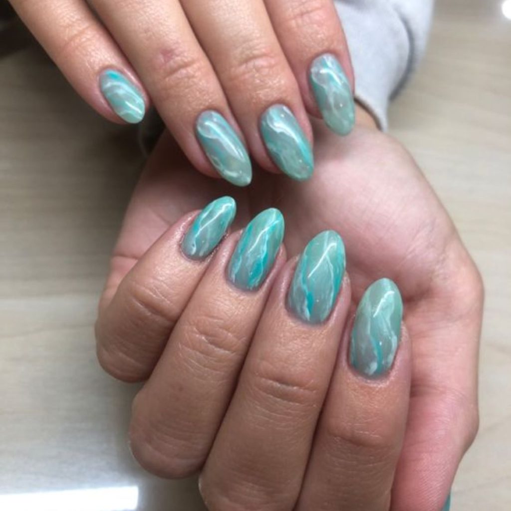 Marble Teal Nails for Refreshing Look