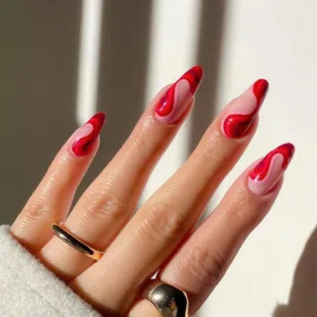 Pink and Red Blended Nail Design