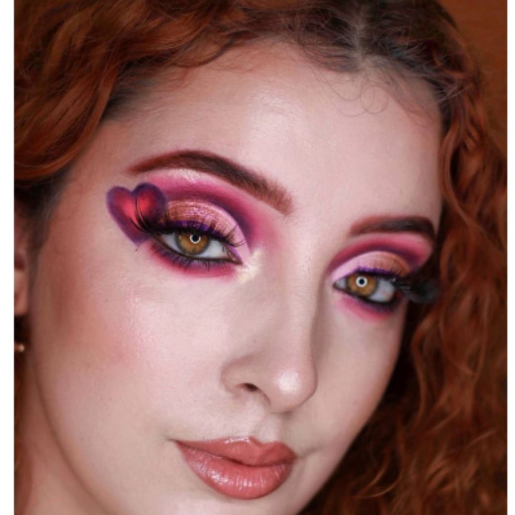 Purple and Pink Eye Makeup with Glossy Brown Lips