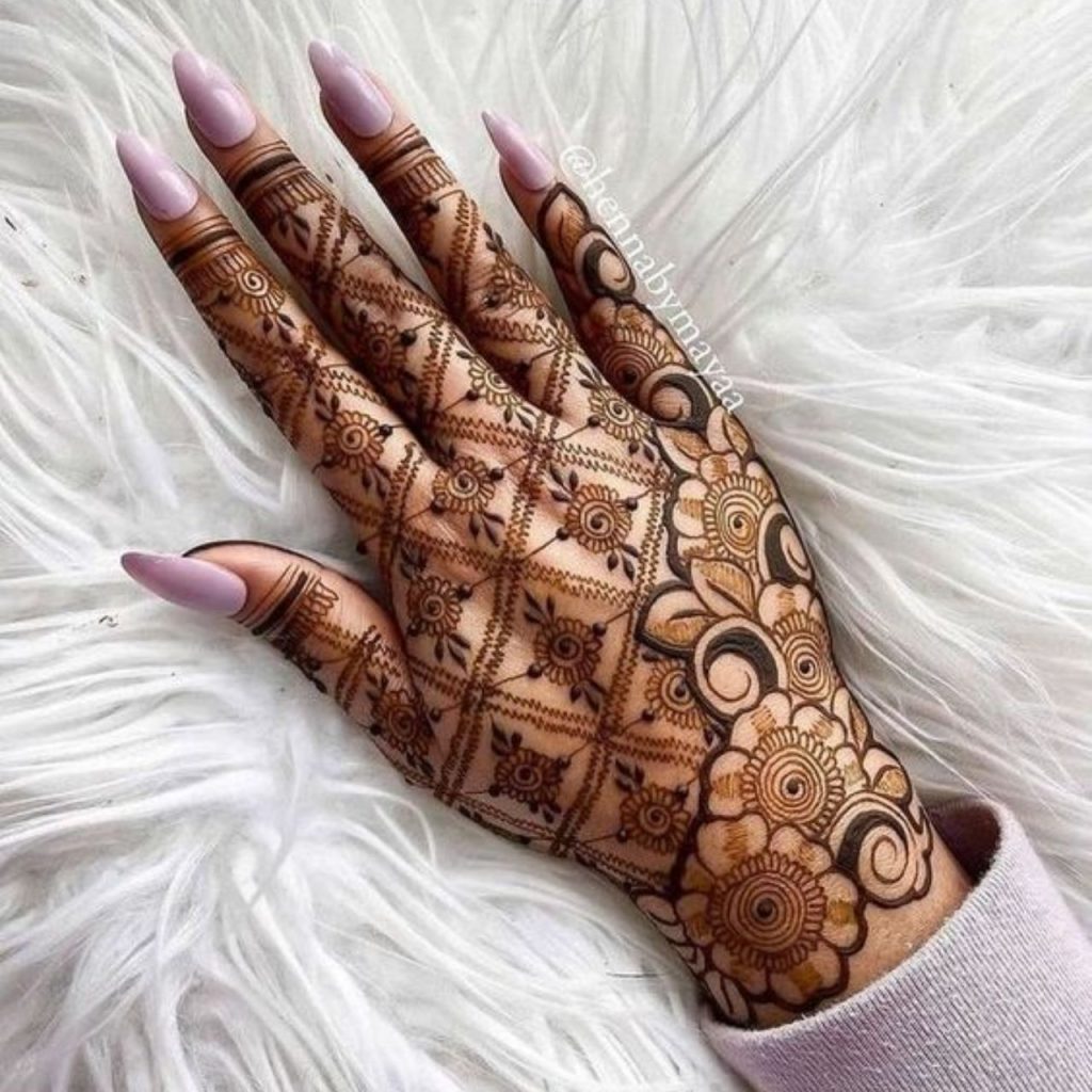 Flowers With Dots Back Hand Mehndi Design
