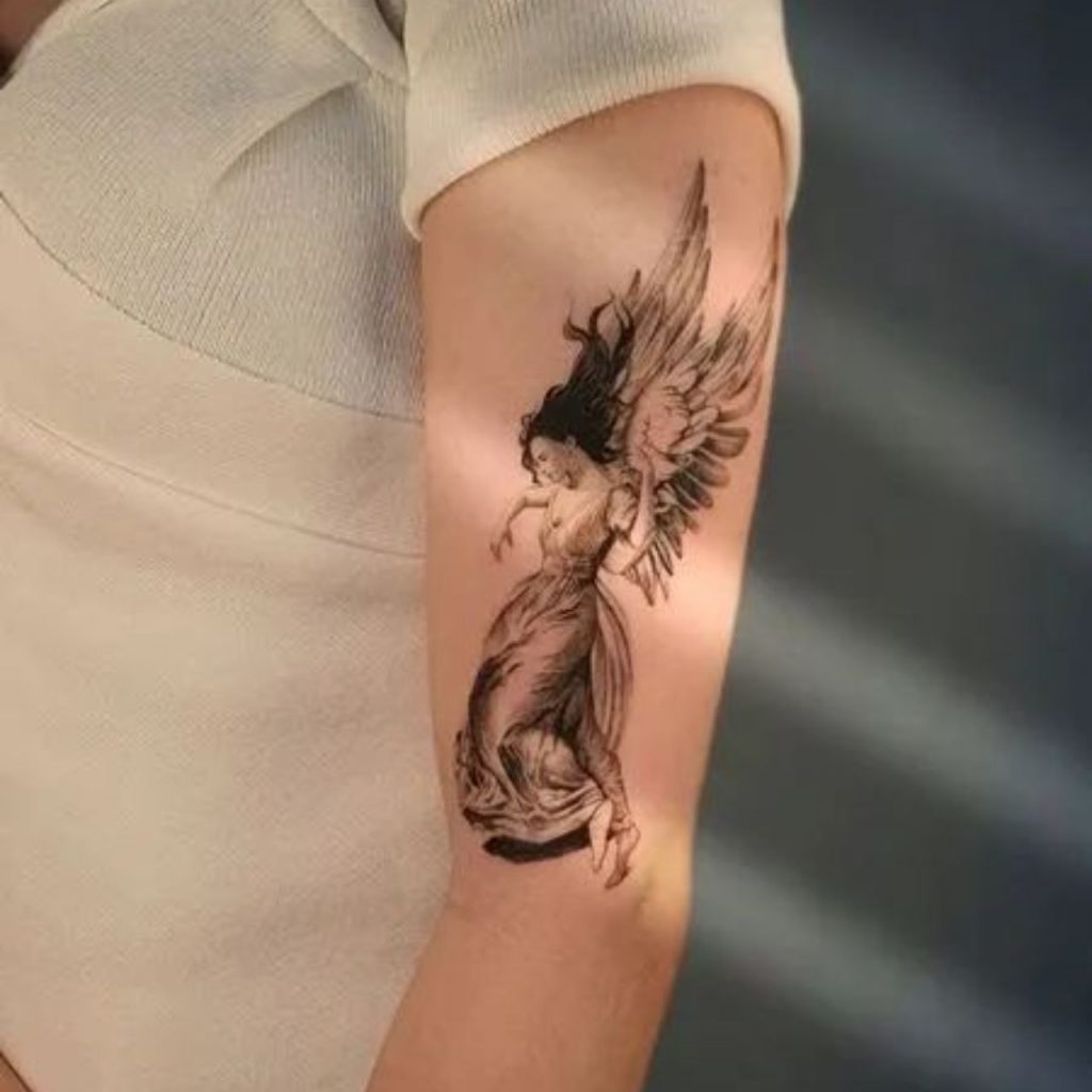 Angel Female Full Sleeve Tattoo Designs on left arm