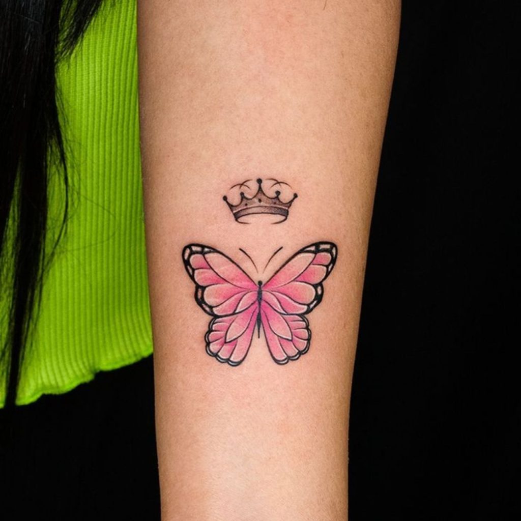 Butterfly with crown Female Tattoo Design on the arm