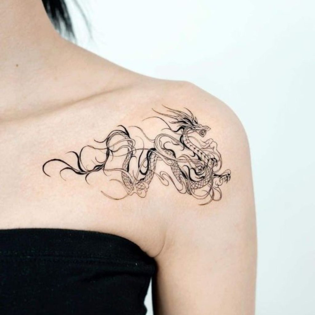 Dragon Tattoo Designs on left shoulder for Female