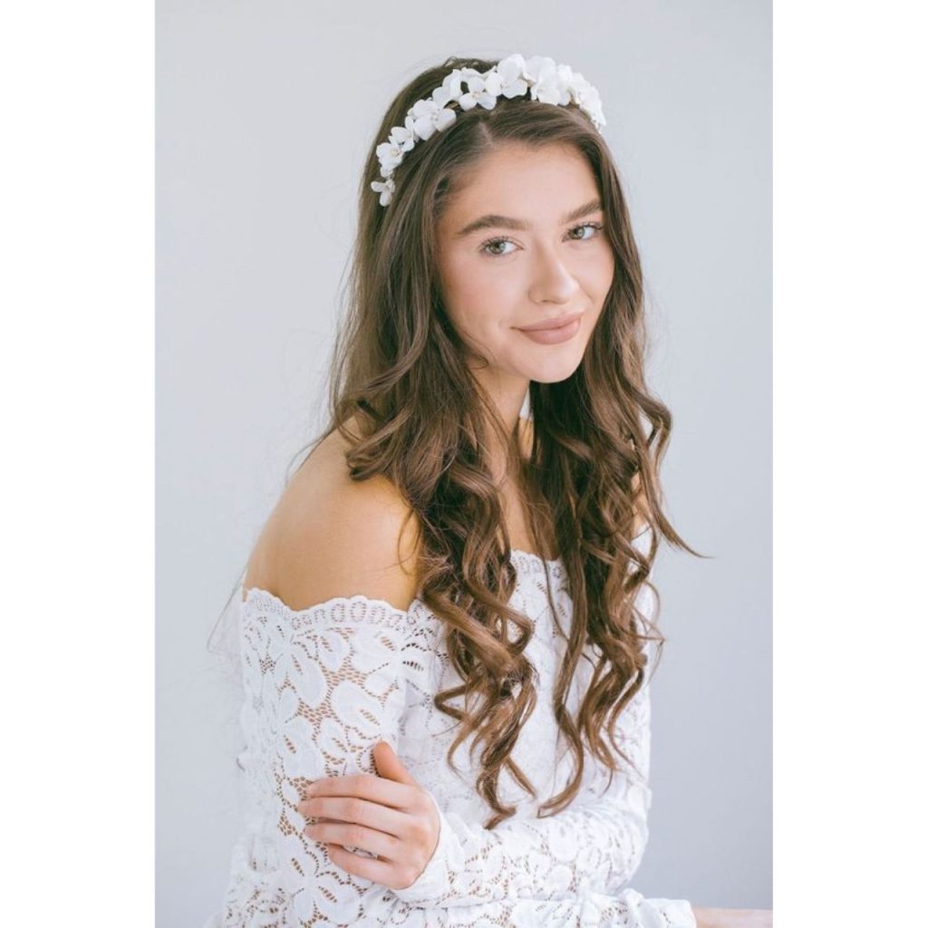 Long Hair With White Floral Headband