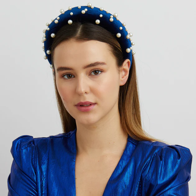 Blue Pretty Padded Headbands With Pearls